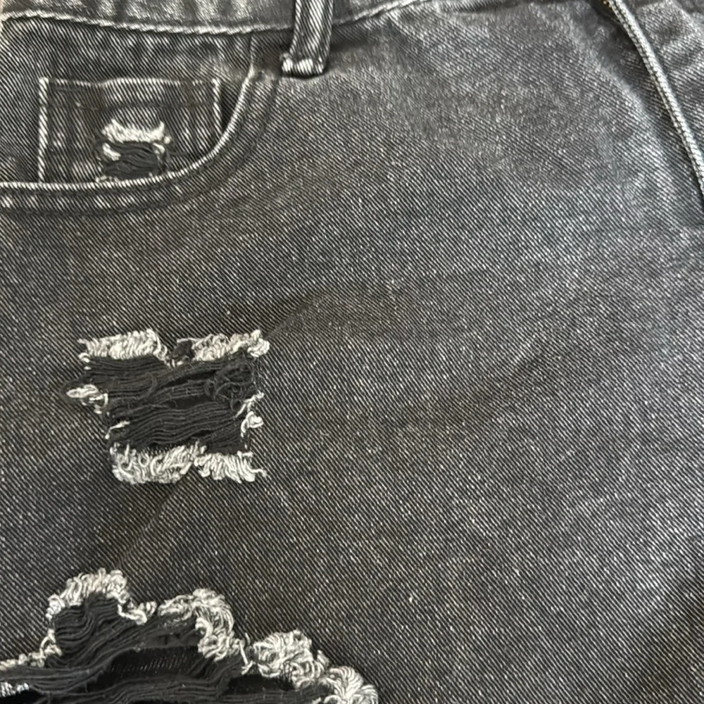 Distressed Black Denim Shorts